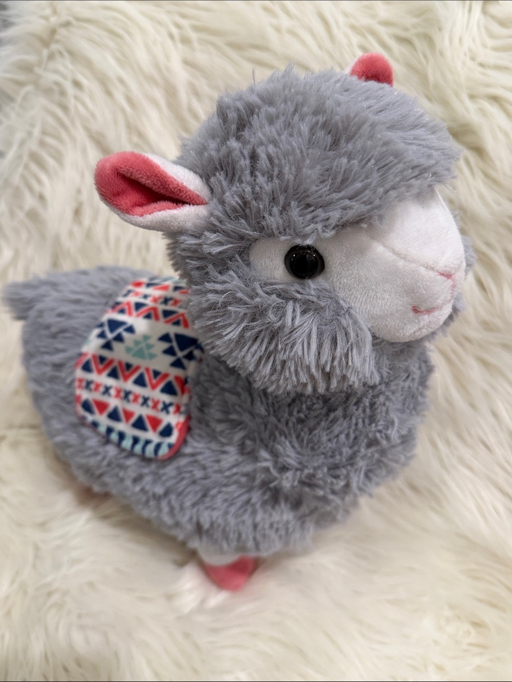 Kellytoy Plush Llama w/Saddle Gray Stuffed Animal White Pink Alpaca Grey Plushie